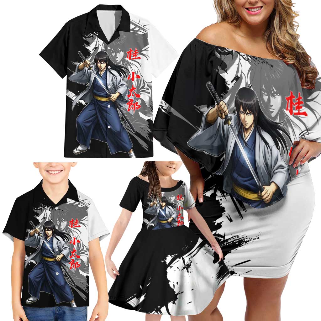 Kotaro Katsura Family Matching Off Shoulder Short Dress and Hawaiian Shirt Traditional Samurai Ink Style