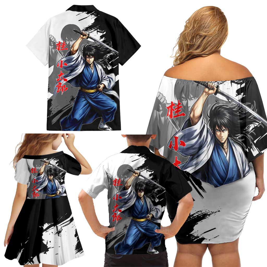 Kotaro Katsura Family Matching Off Shoulder Short Dress and Hawaiian Shirt Traditional Samurai Ink Style