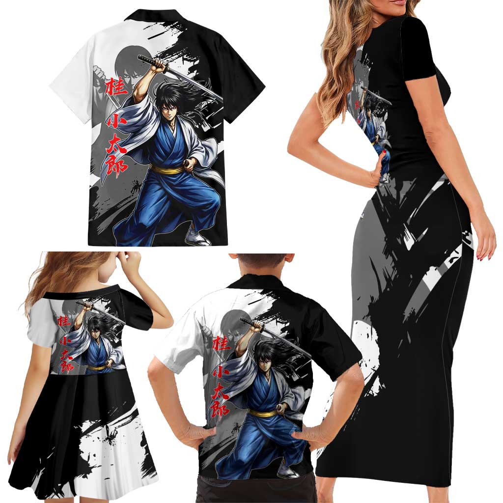 Kotaro Katsura Family Matching Short Sleeve Bodycon Dress and Hawaiian Shirt Traditional Samurai Ink Style