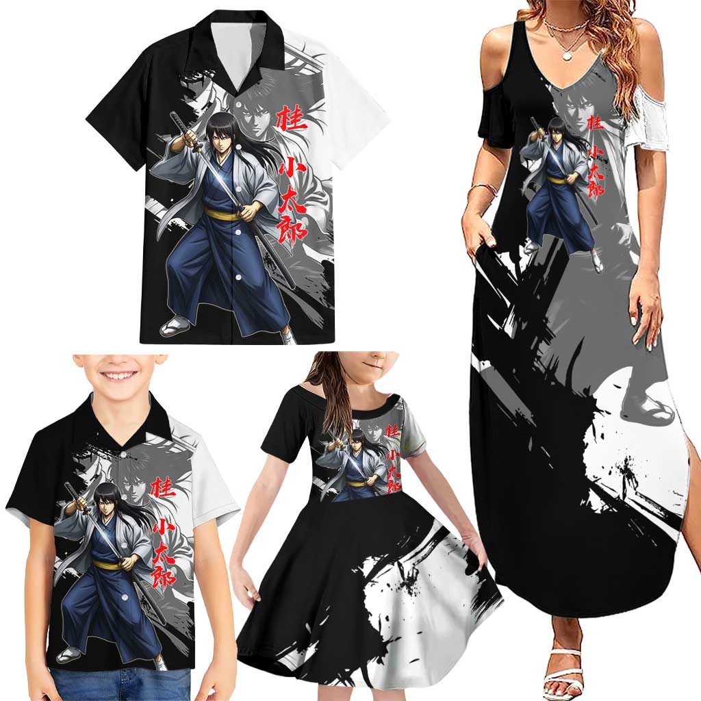 Kotaro Katsura Family Matching Summer Maxi Dress and Hawaiian Shirt Traditional Samurai Ink Style