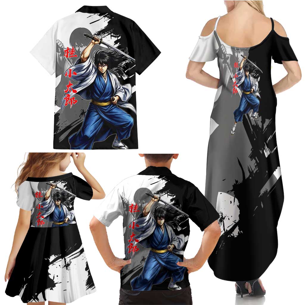 Kotaro Katsura Family Matching Summer Maxi Dress and Hawaiian Shirt Traditional Samurai Ink Style