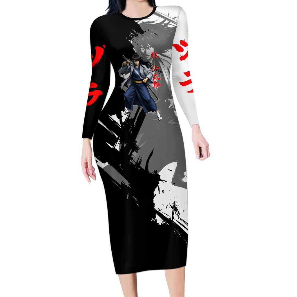 Kotaro Katsura Long Sleeve Bodycon Dress Traditional Samurai Ink Style