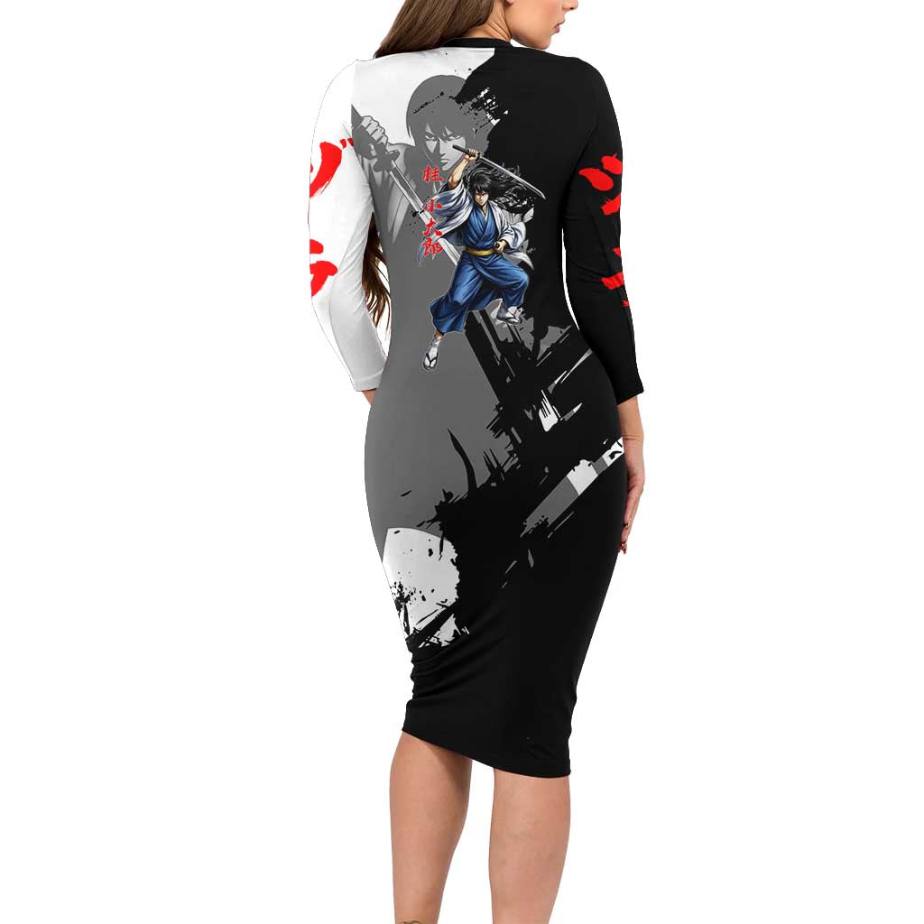 Kotaro Katsura Long Sleeve Bodycon Dress Traditional Samurai Ink Style