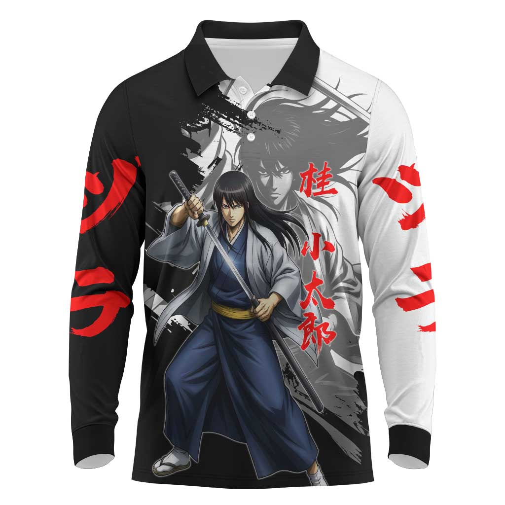Kotaro Katsura Long Sleeve Polo Shirt Traditional Samurai Ink Style