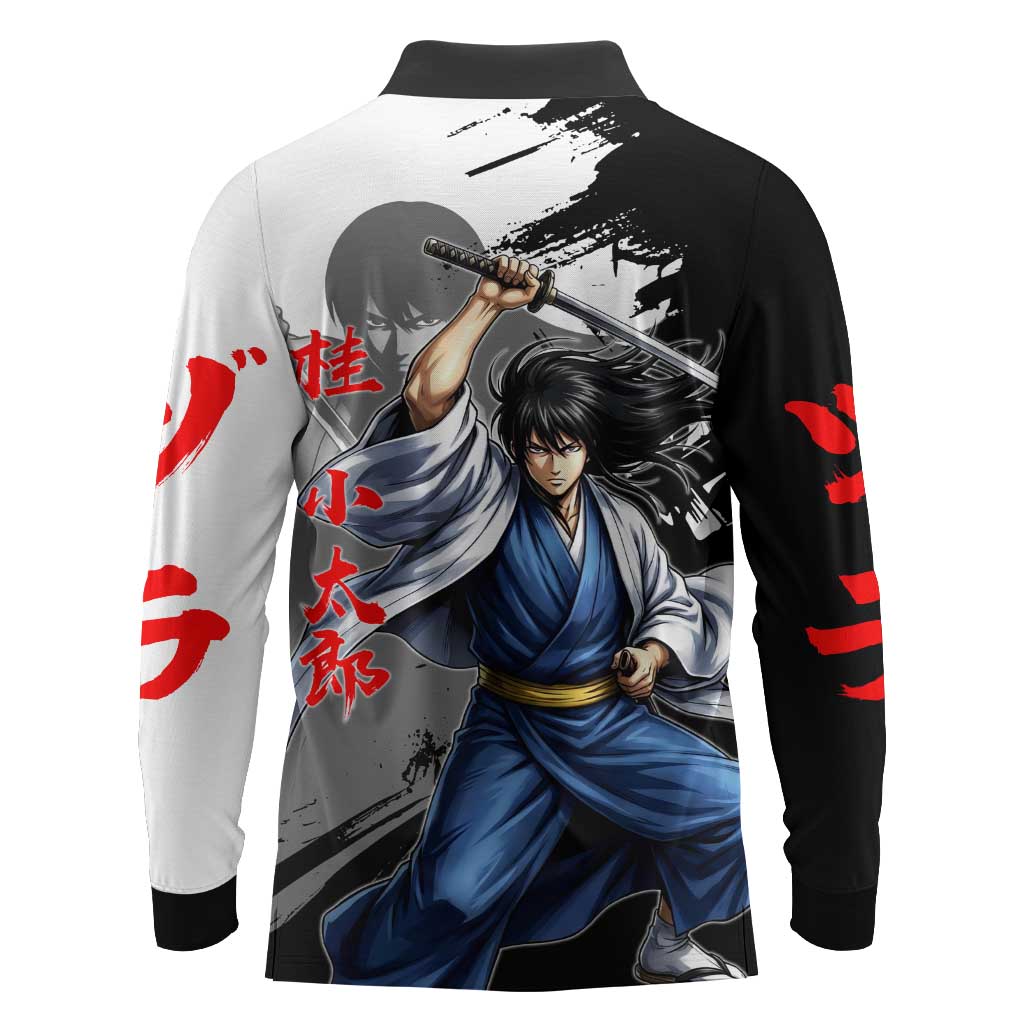 Kotaro Katsura Long Sleeve Polo Shirt Traditional Samurai Ink Style