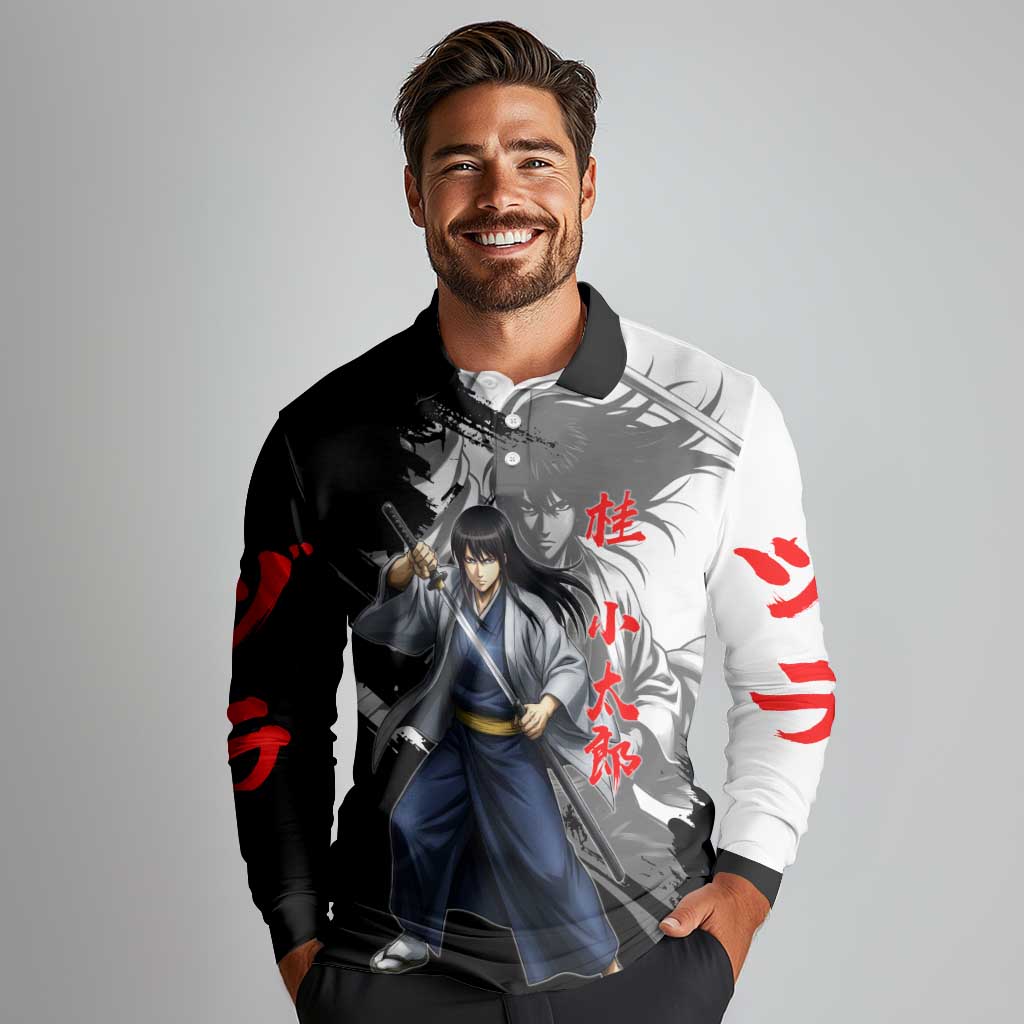 Kotaro Katsura Long Sleeve Polo Shirt Traditional Samurai Ink Style