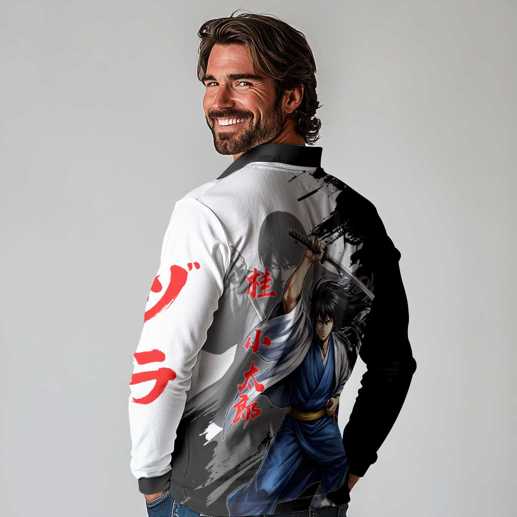 Kotaro Katsura Long Sleeve Polo Shirt Traditional Samurai Ink Style