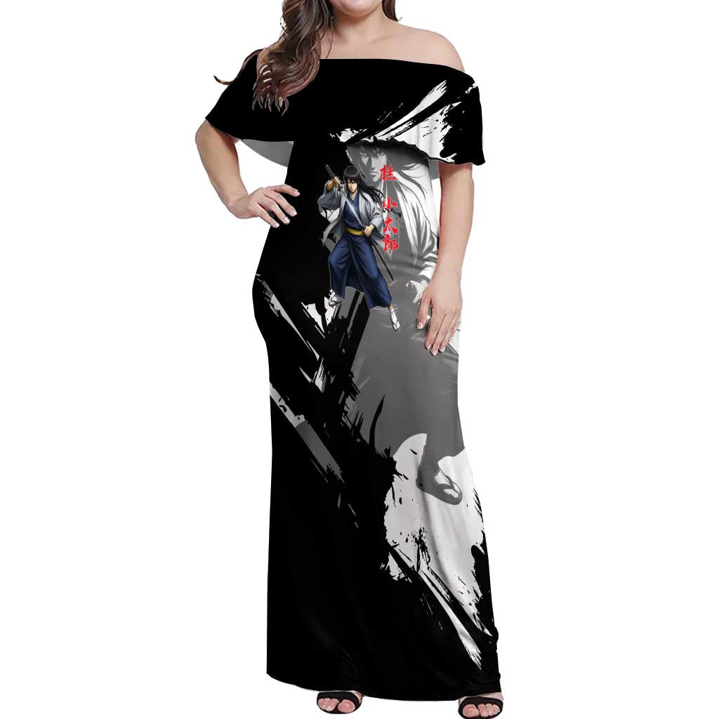 Kotaro Katsura Off Shoulder Maxi Dress Traditional Samurai Ink Style