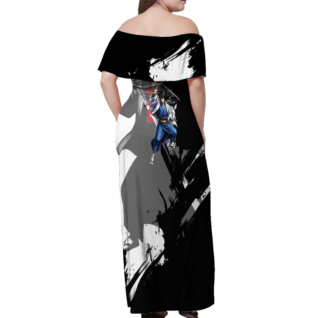 Kotaro Katsura Off Shoulder Maxi Dress Traditional Samurai Ink Style