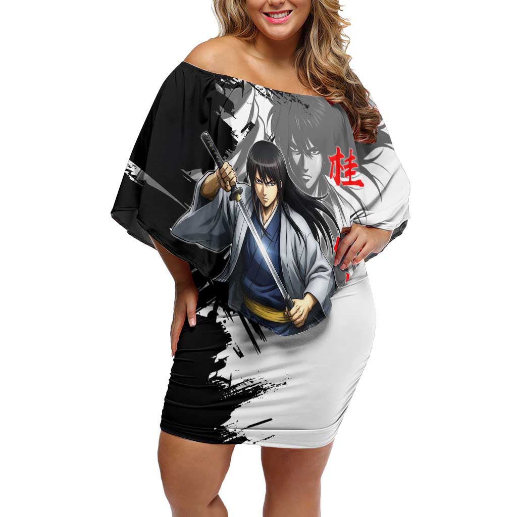Kotaro Katsura Off Shoulder Short Dress Traditional Samurai Ink Style