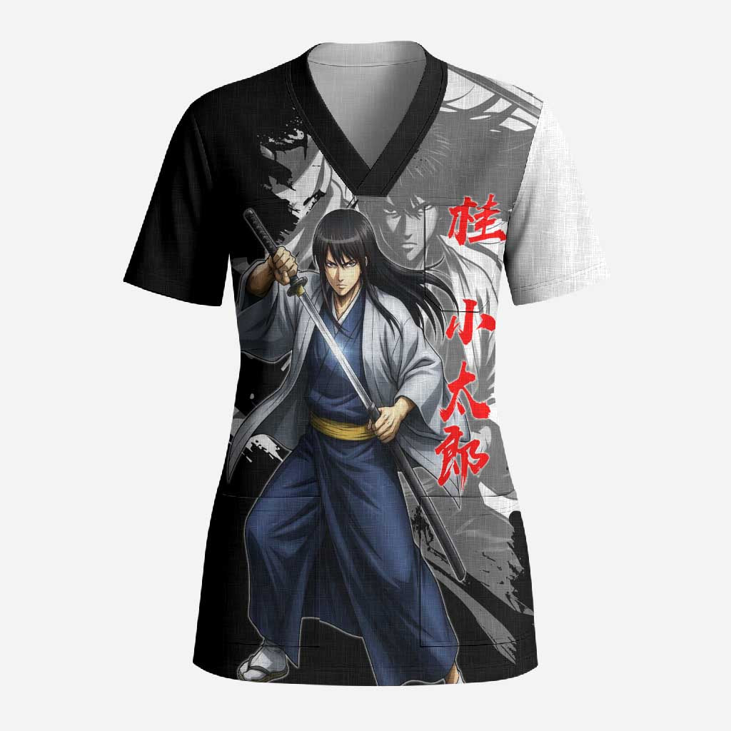 Kotaro Katsura Scrub Top Traditional Samurai Ink Style