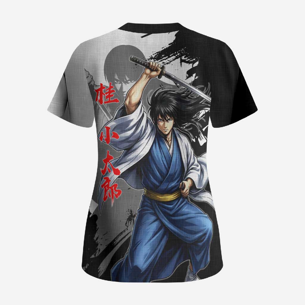 Kotaro Katsura Scrub Top Traditional Samurai Ink Style