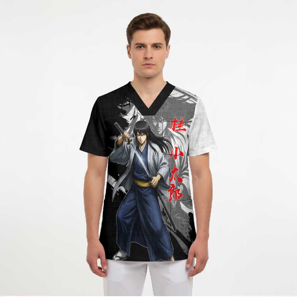 Kotaro Katsura Scrub Top Traditional Samurai Ink Style