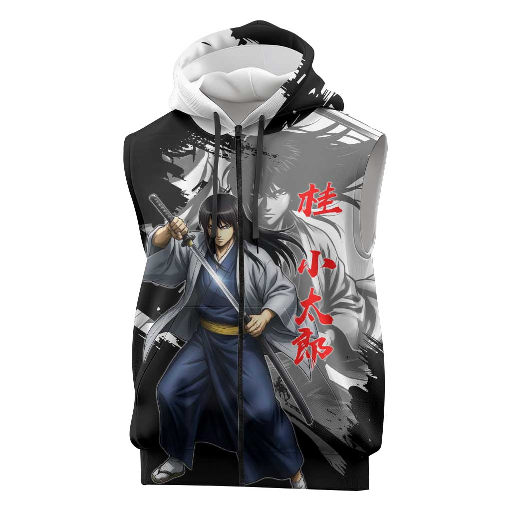 Kotaro Katsura Sleeveless Zip Hoodie Traditional Samurai Ink Style