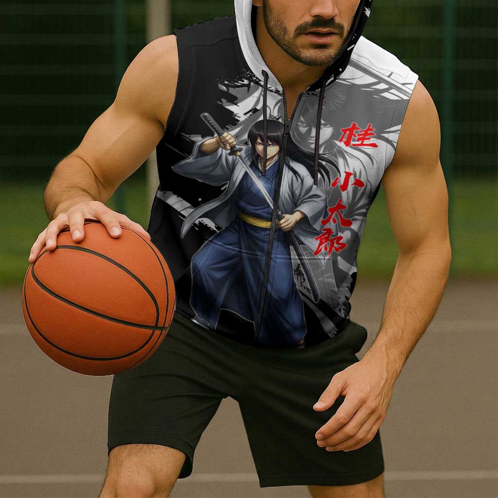 Kotaro Katsura Sleeveless Zip Hoodie Traditional Samurai Ink Style