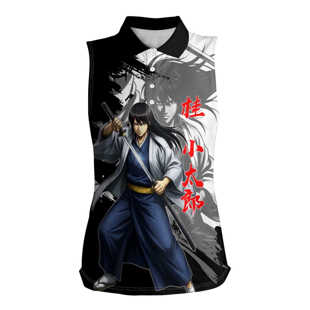 Kotaro Katsura Women Sleeveless Polo Shirt Traditional Samurai Ink Style