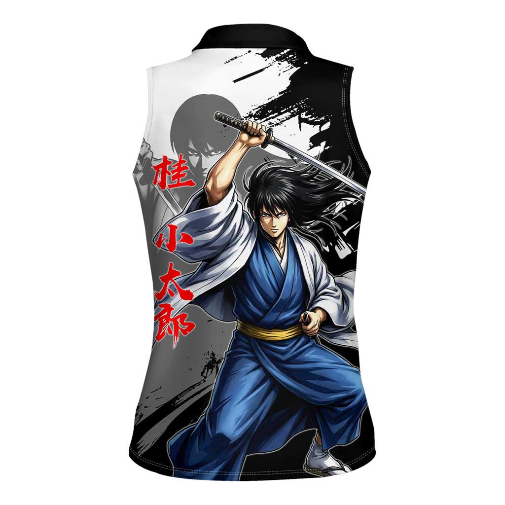 Kotaro Katsura Women Sleeveless Polo Shirt Traditional Samurai Ink Style