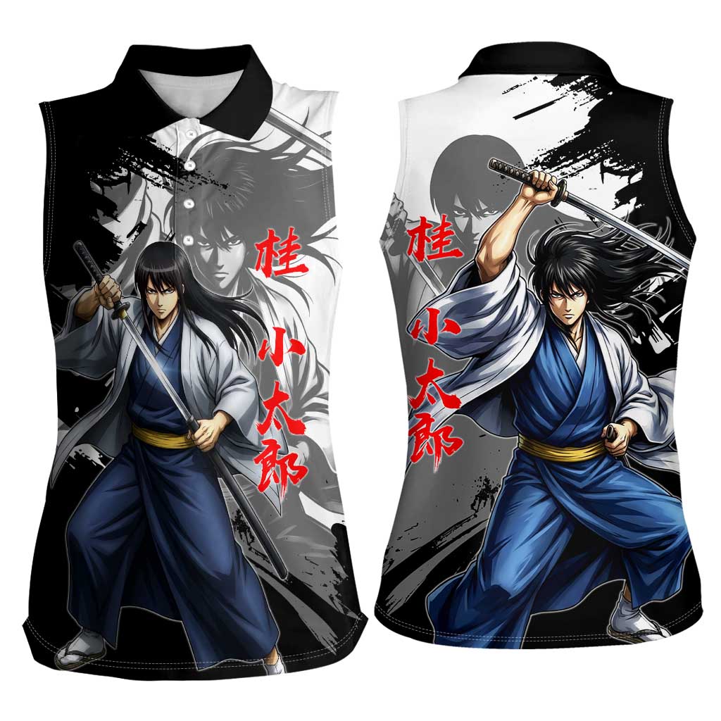 Kotaro Katsura Women Sleeveless Polo Shirt Traditional Samurai Ink Style