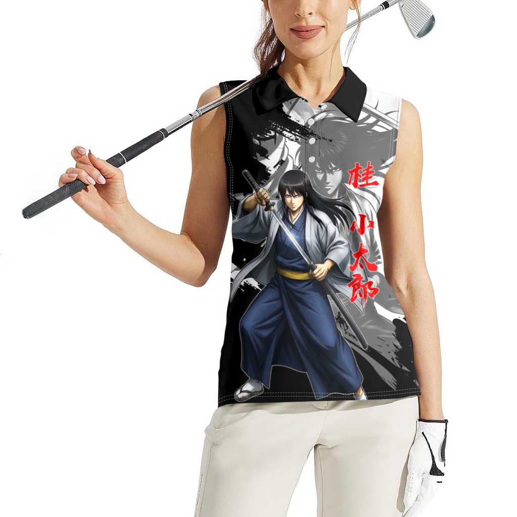 Kotaro Katsura Women Sleeveless Polo Shirt Traditional Samurai Ink Style