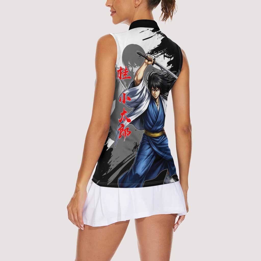 Kotaro Katsura Women Sleeveless Polo Shirt Traditional Samurai Ink Style