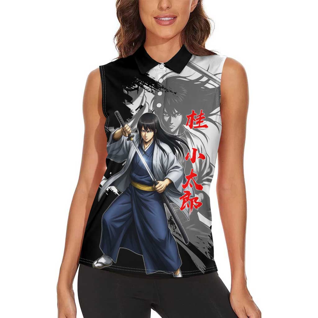 Kotaro Katsura Women Sleeveless Polo Shirt Traditional Samurai Ink Style
