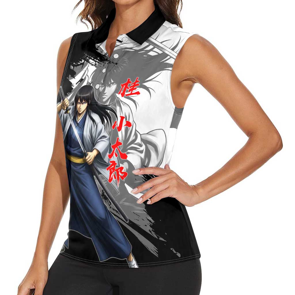 Kotaro Katsura Women Sleeveless Polo Shirt Traditional Samurai Ink Style