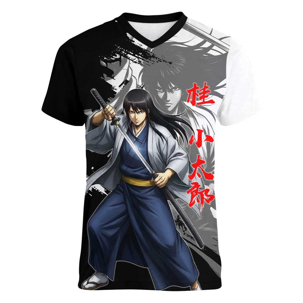 Kotaro Katsura Women V-Neck T-Shirt Traditional Samurai Ink Style