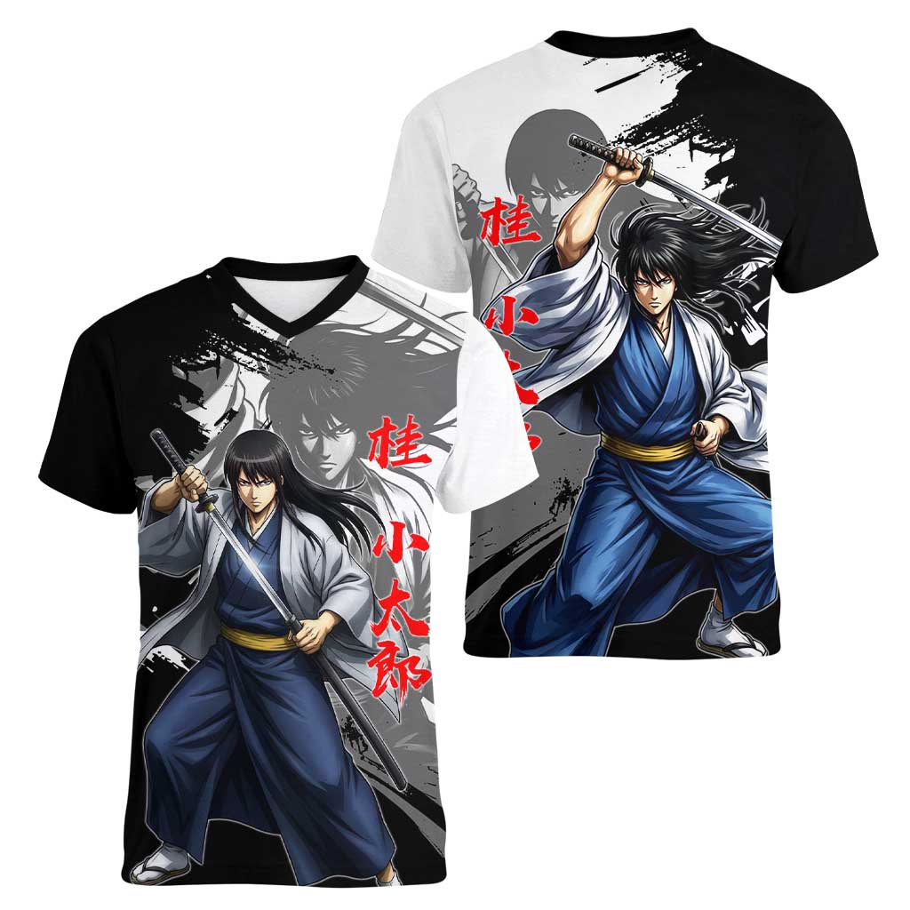 Kotaro Katsura Women V-Neck T-Shirt Traditional Samurai Ink Style