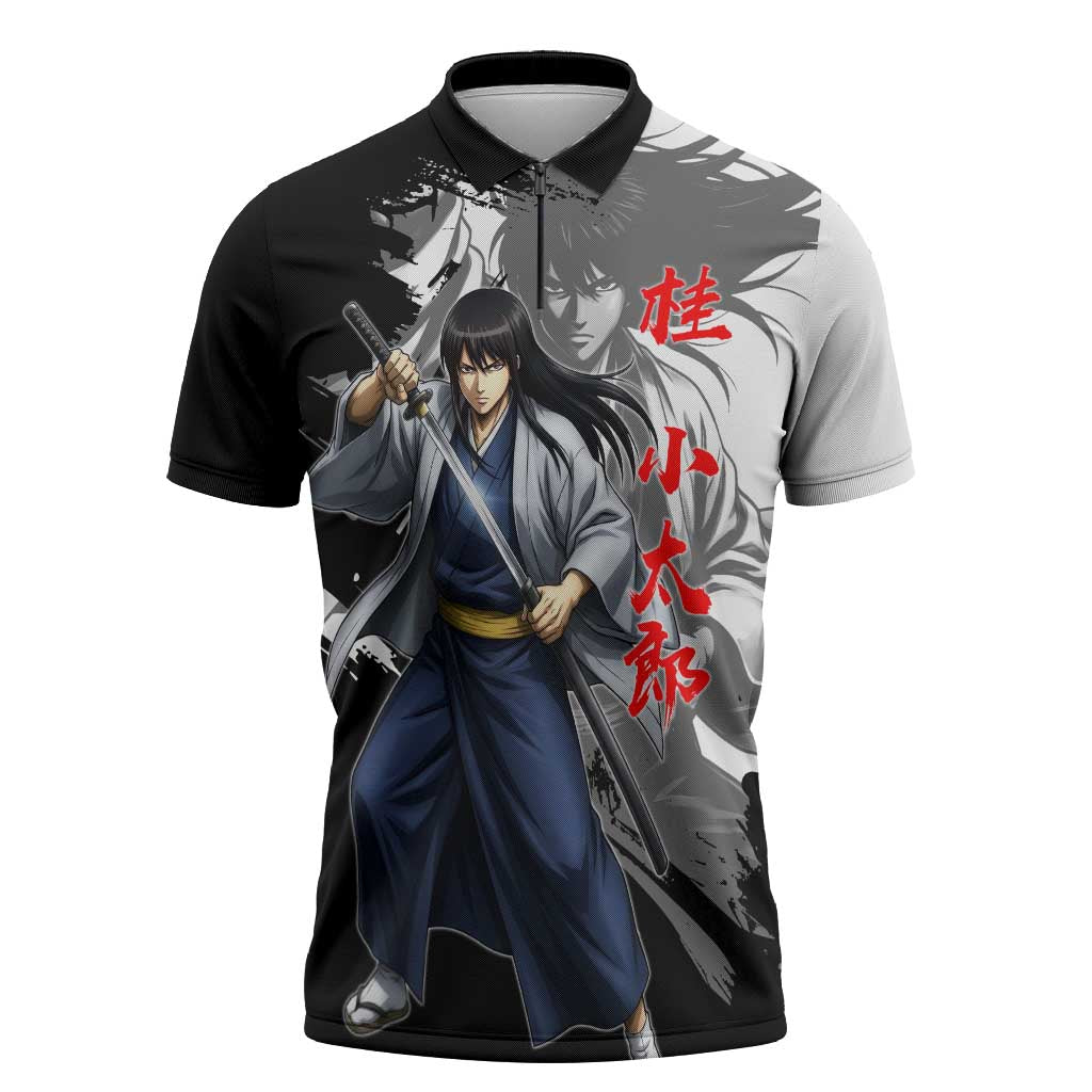 Kotaro Katsura Zipper Polo Shirt Traditional Samurai Ink Style