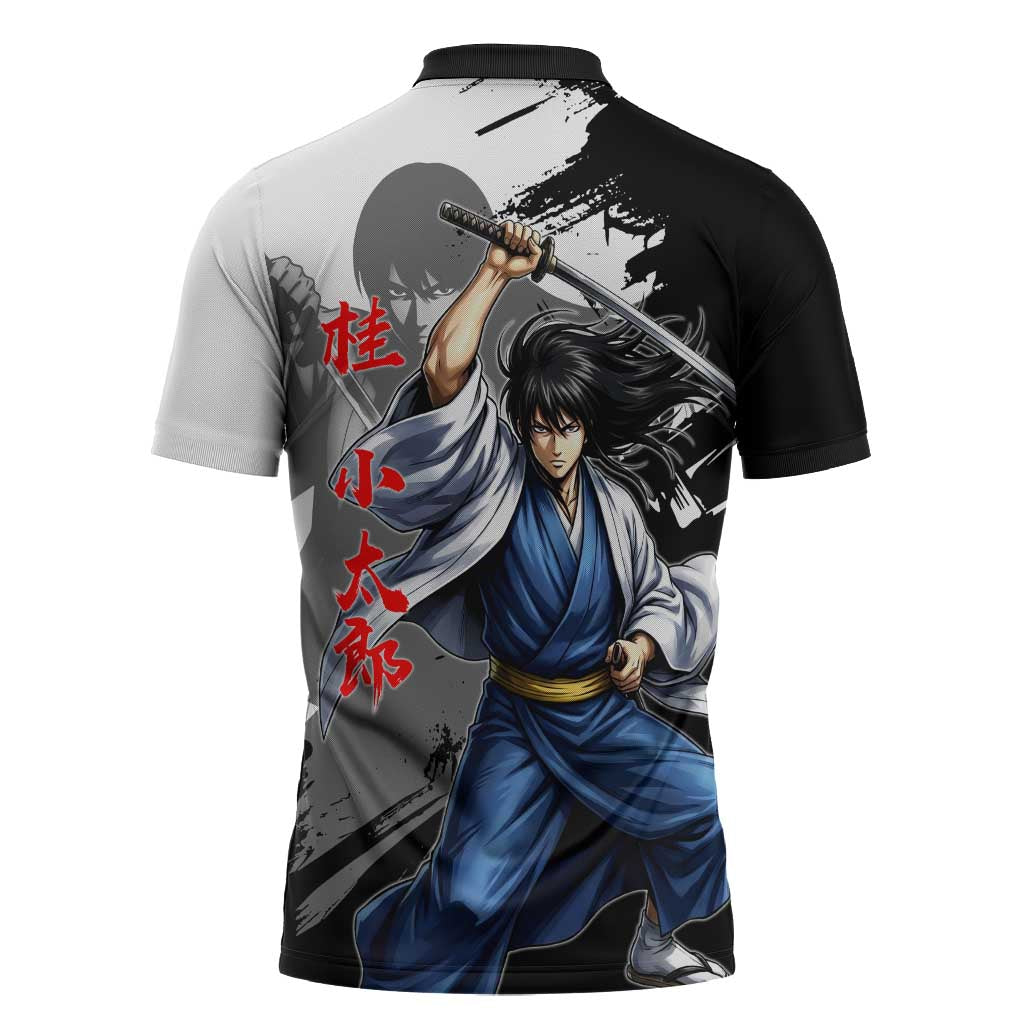 Kotaro Katsura Zipper Polo Shirt Traditional Samurai Ink Style