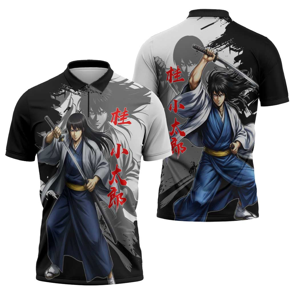 Kotaro Katsura Zipper Polo Shirt Traditional Samurai Ink Style