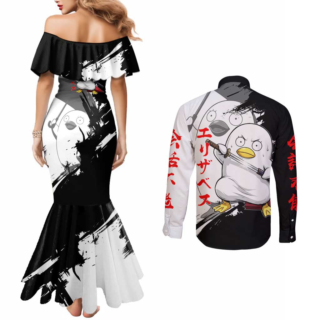 Elizabeth Couples Matching Mermaid Dress and Long Sleeve Button Shirt Comic Parody Ink Splash Style