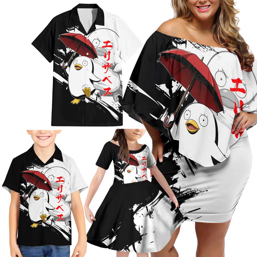 Elizabeth Family Matching Off Shoulder Short Dress and Hawaiian Shirt Comic Parody Ink Splash Style