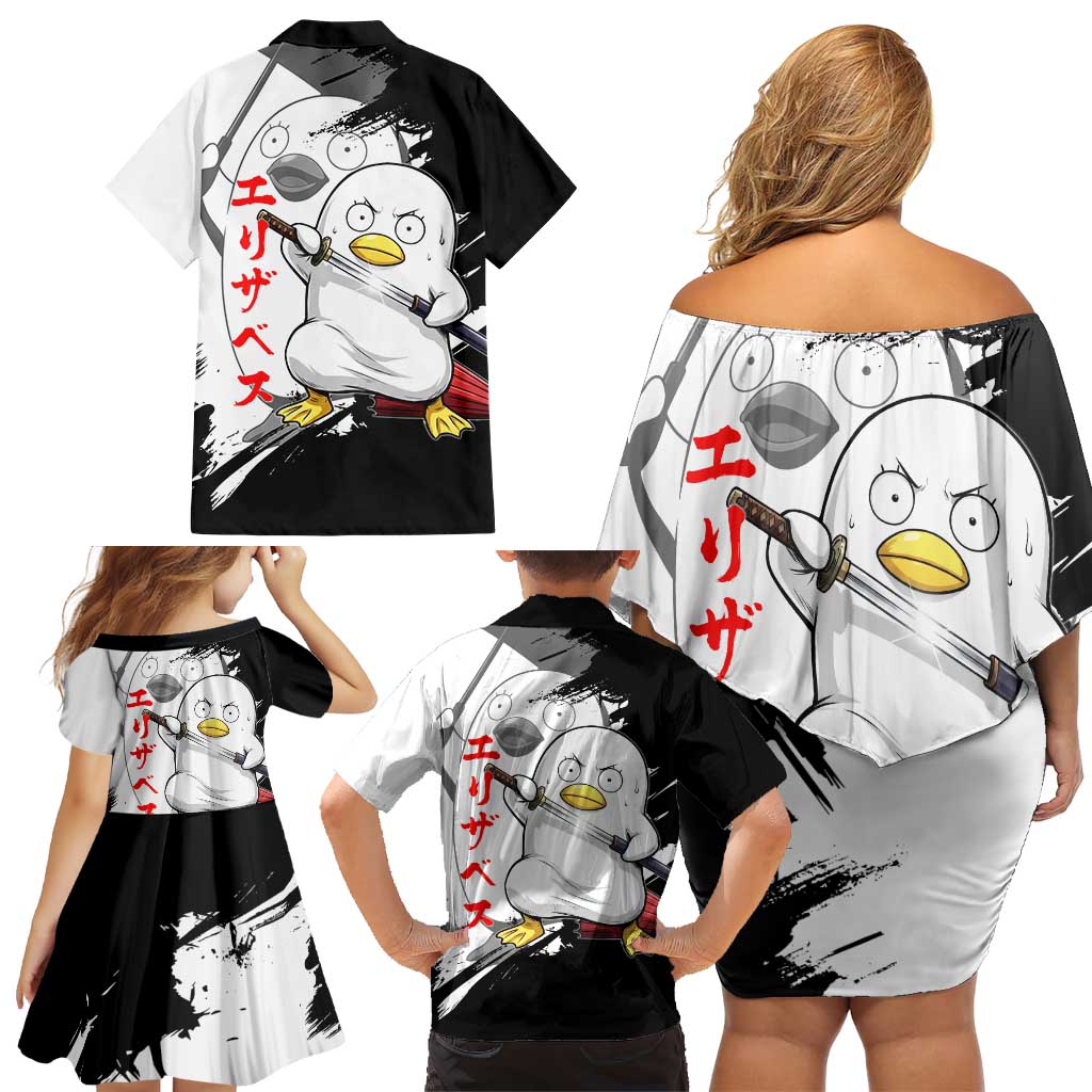 Elizabeth Family Matching Off Shoulder Short Dress and Hawaiian Shirt Comic Parody Ink Splash Style