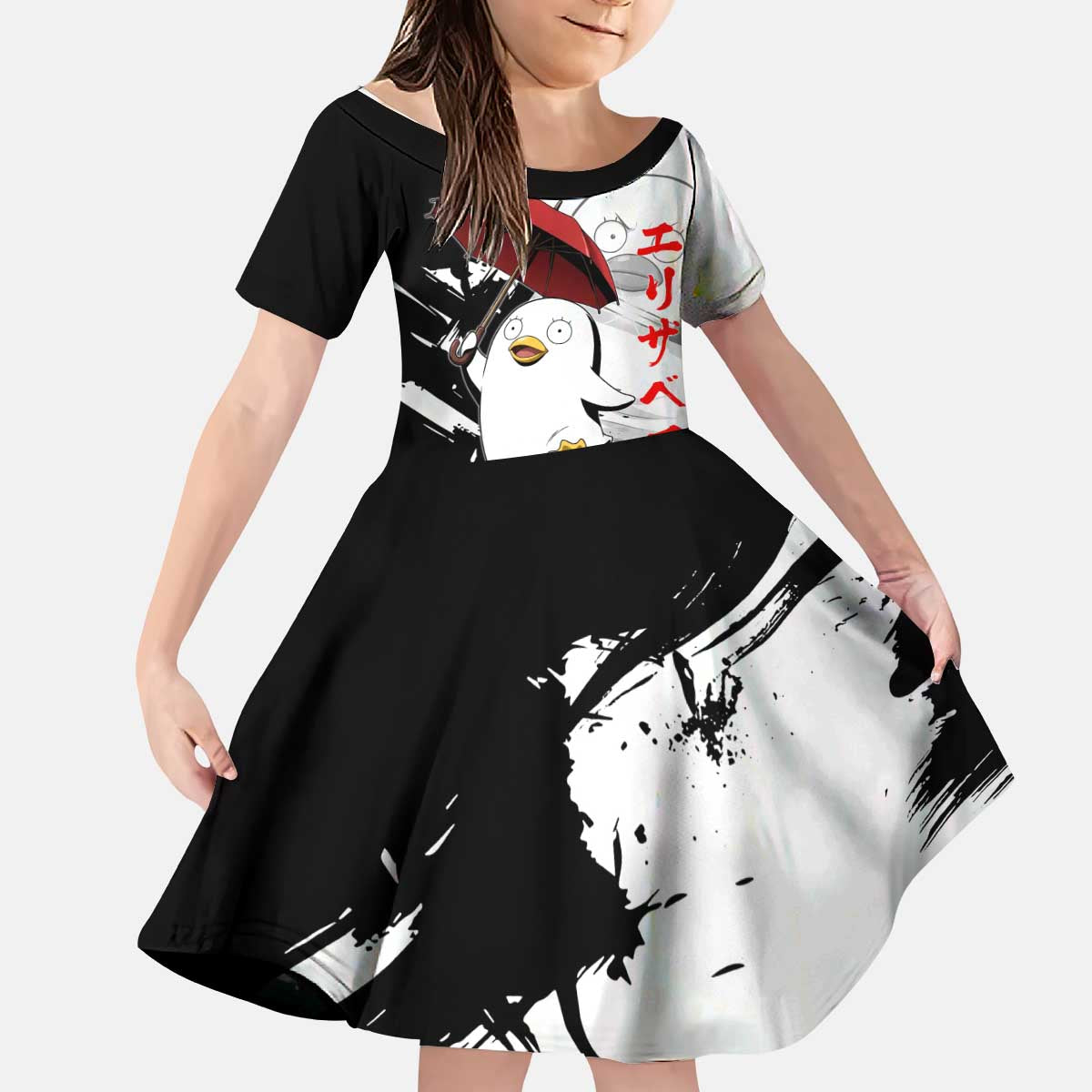 Elizabeth Kid Short Sleeve Dress Comic Parody Ink Splash Style