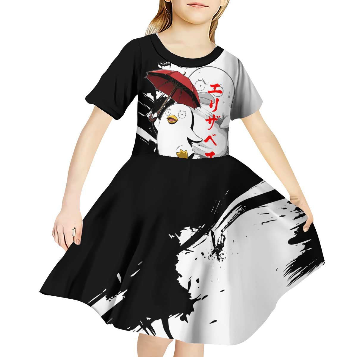 Elizabeth Kid Short Sleeve Dress Comic Parody Ink Splash Style