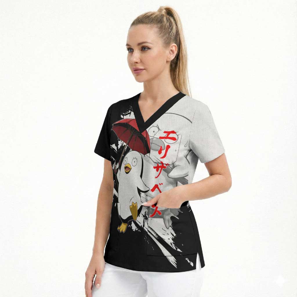 Elizabeth Scrub Top Comic Parody Ink Splash Style