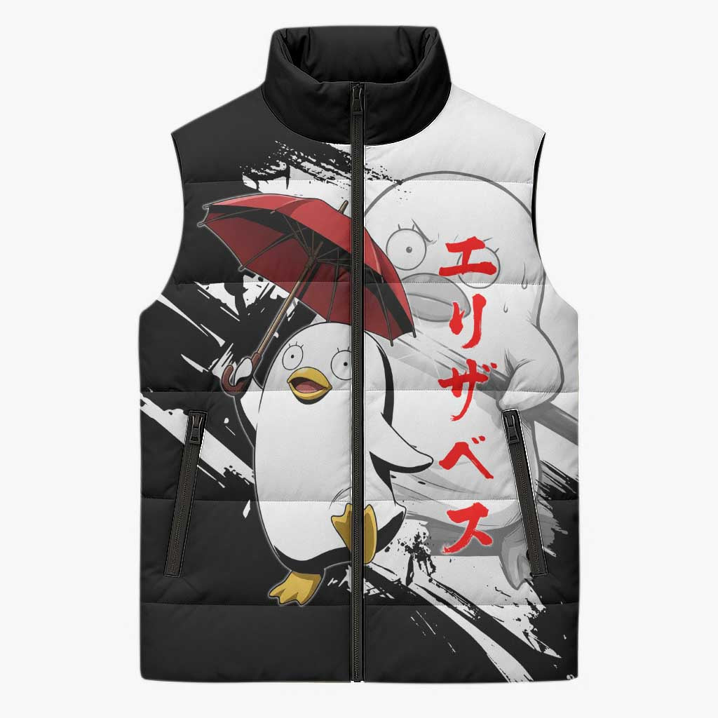 Elizabeth Sleeveless Puffer Jacket Comic Parody Ink Splash Style