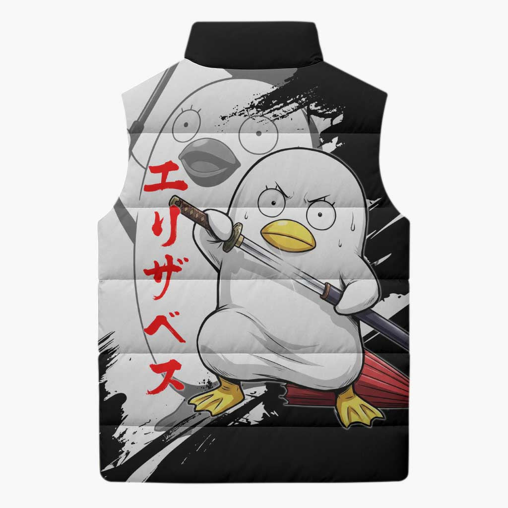 Elizabeth Sleeveless Puffer Jacket Comic Parody Ink Splash Style