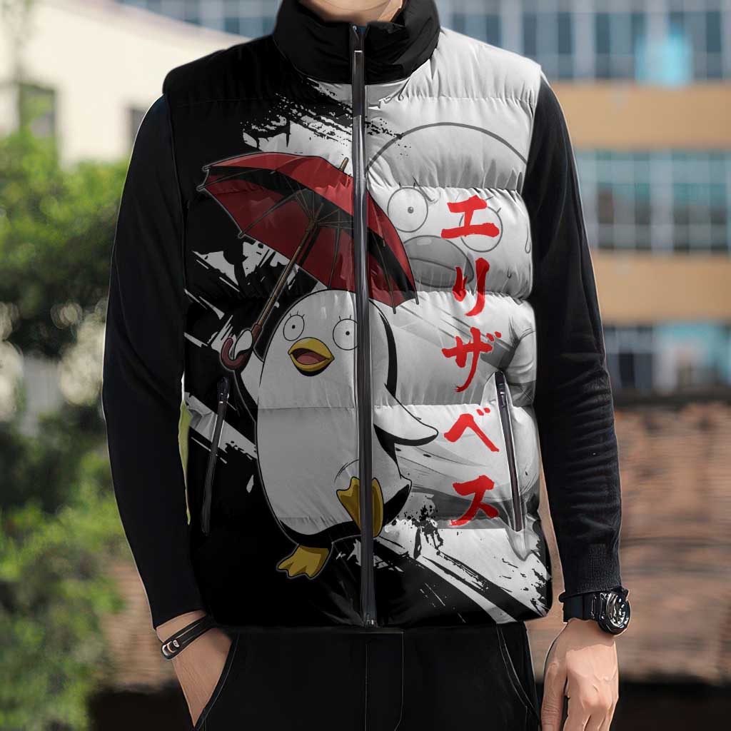 Elizabeth Sleeveless Puffer Jacket Comic Parody Ink Splash Style