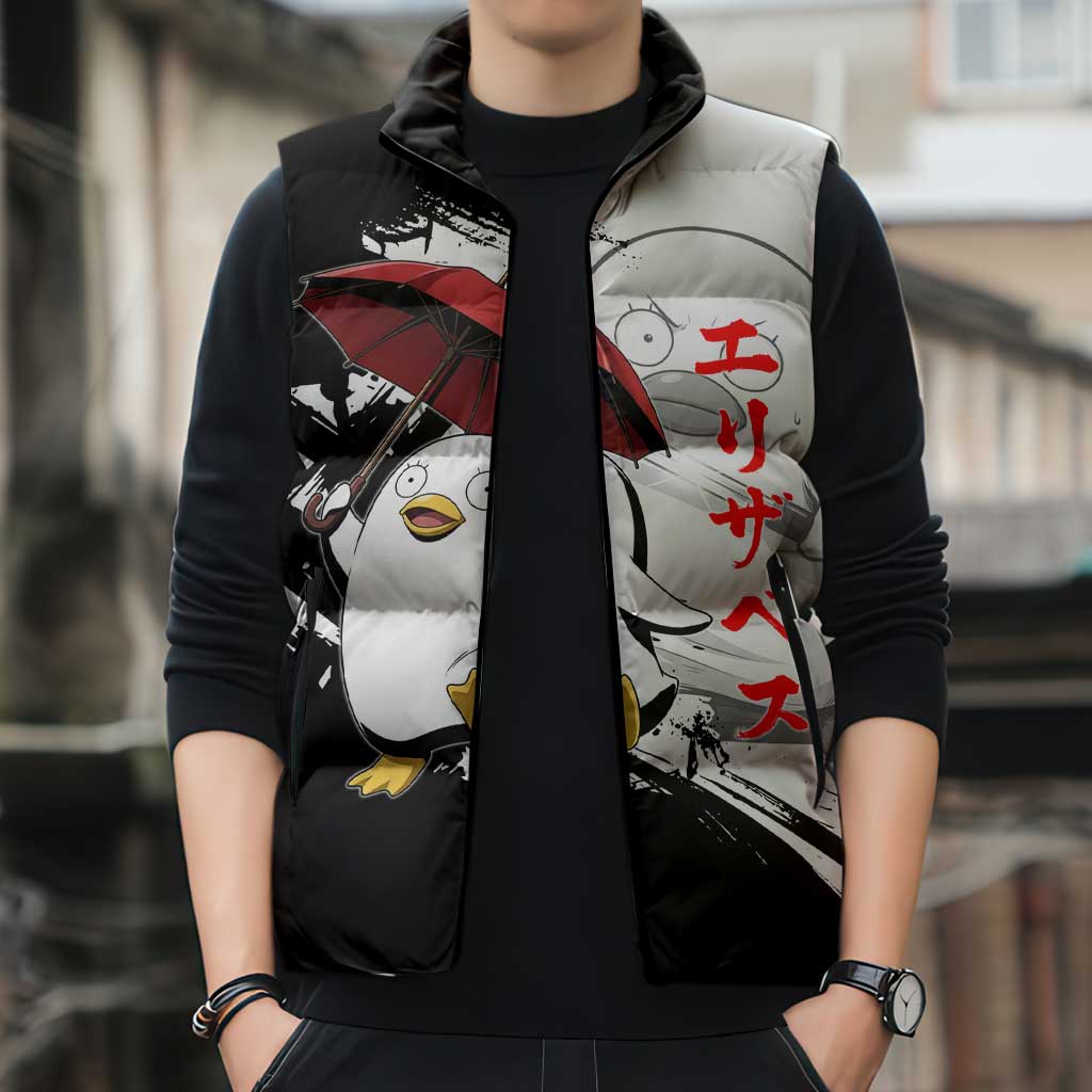 Elizabeth Sleeveless Puffer Jacket Comic Parody Ink Splash Style