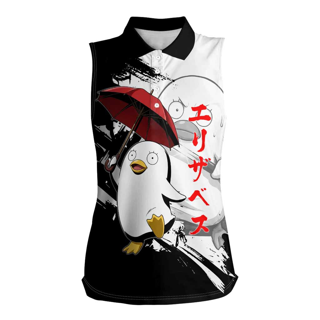 Elizabeth Women Sleeveless Polo Shirt Comic Parody Ink Splash Style