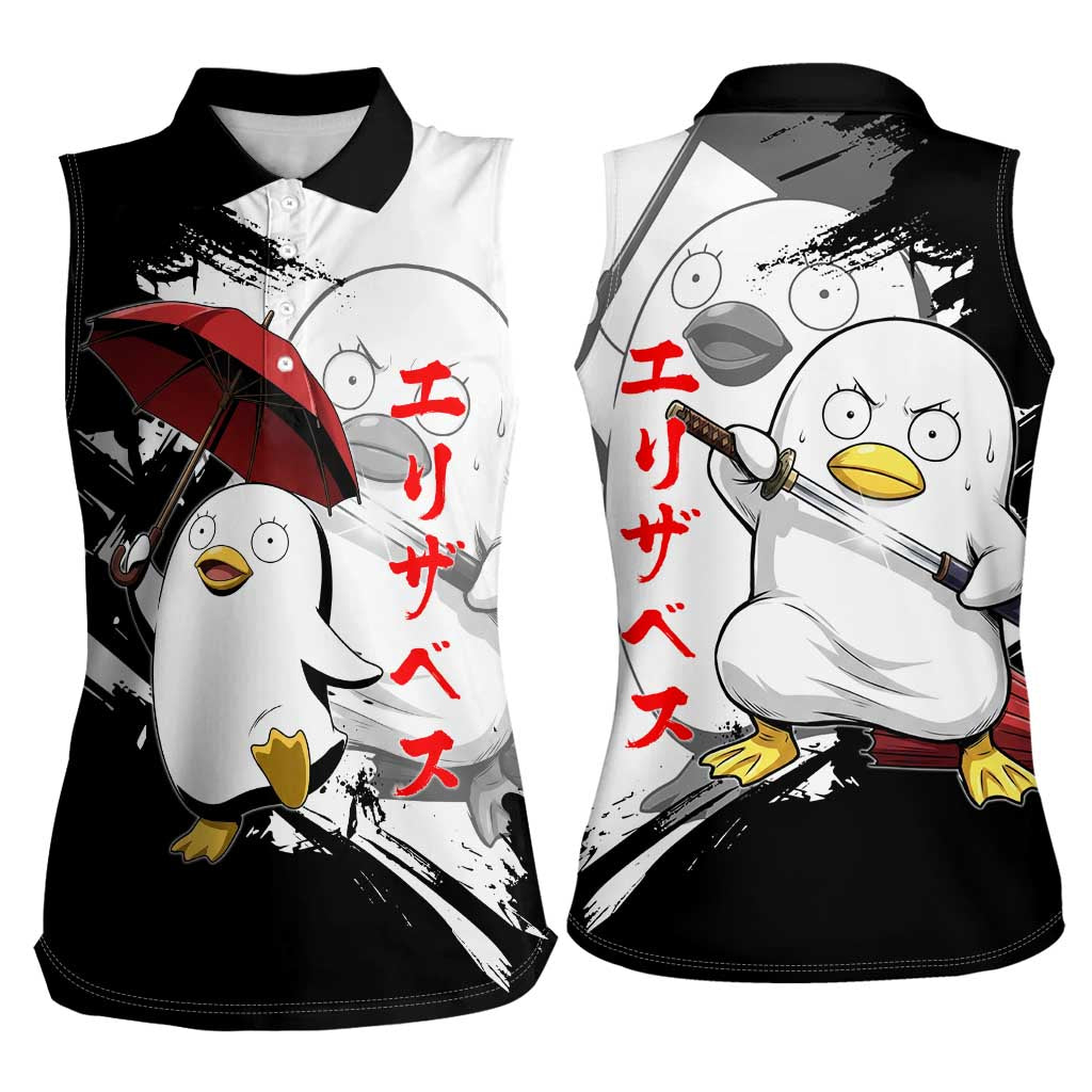 Elizabeth Women Sleeveless Polo Shirt Comic Parody Ink Splash Style