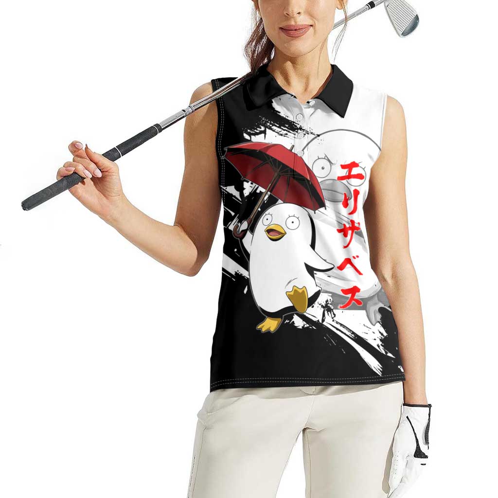 Elizabeth Women Sleeveless Polo Shirt Comic Parody Ink Splash Style