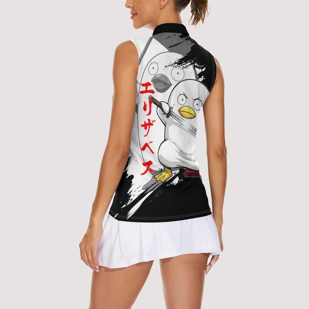 Elizabeth Women Sleeveless Polo Shirt Comic Parody Ink Splash Style