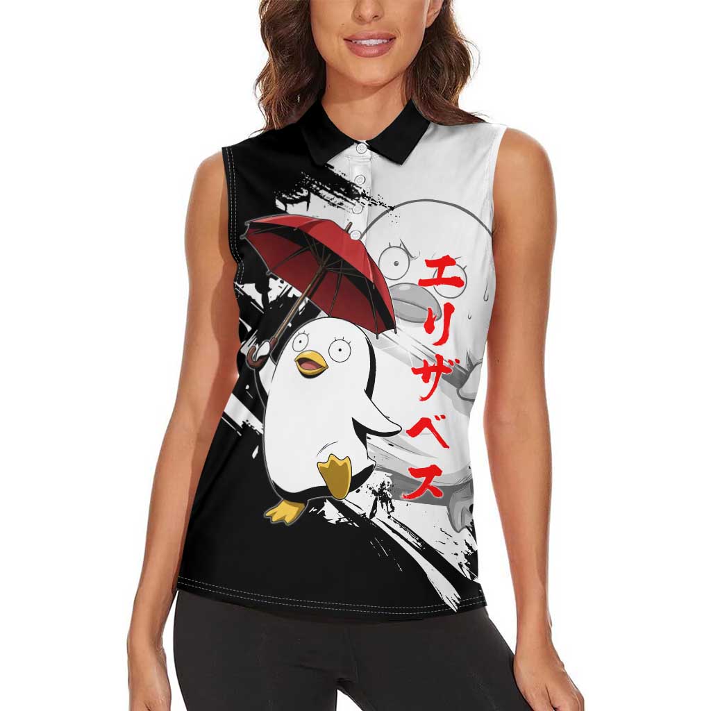Elizabeth Women Sleeveless Polo Shirt Comic Parody Ink Splash Style