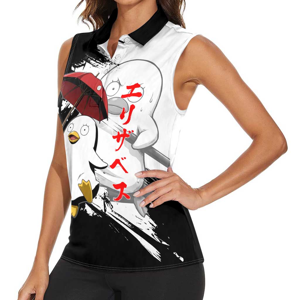 Elizabeth Women Sleeveless Polo Shirt Comic Parody Ink Splash Style