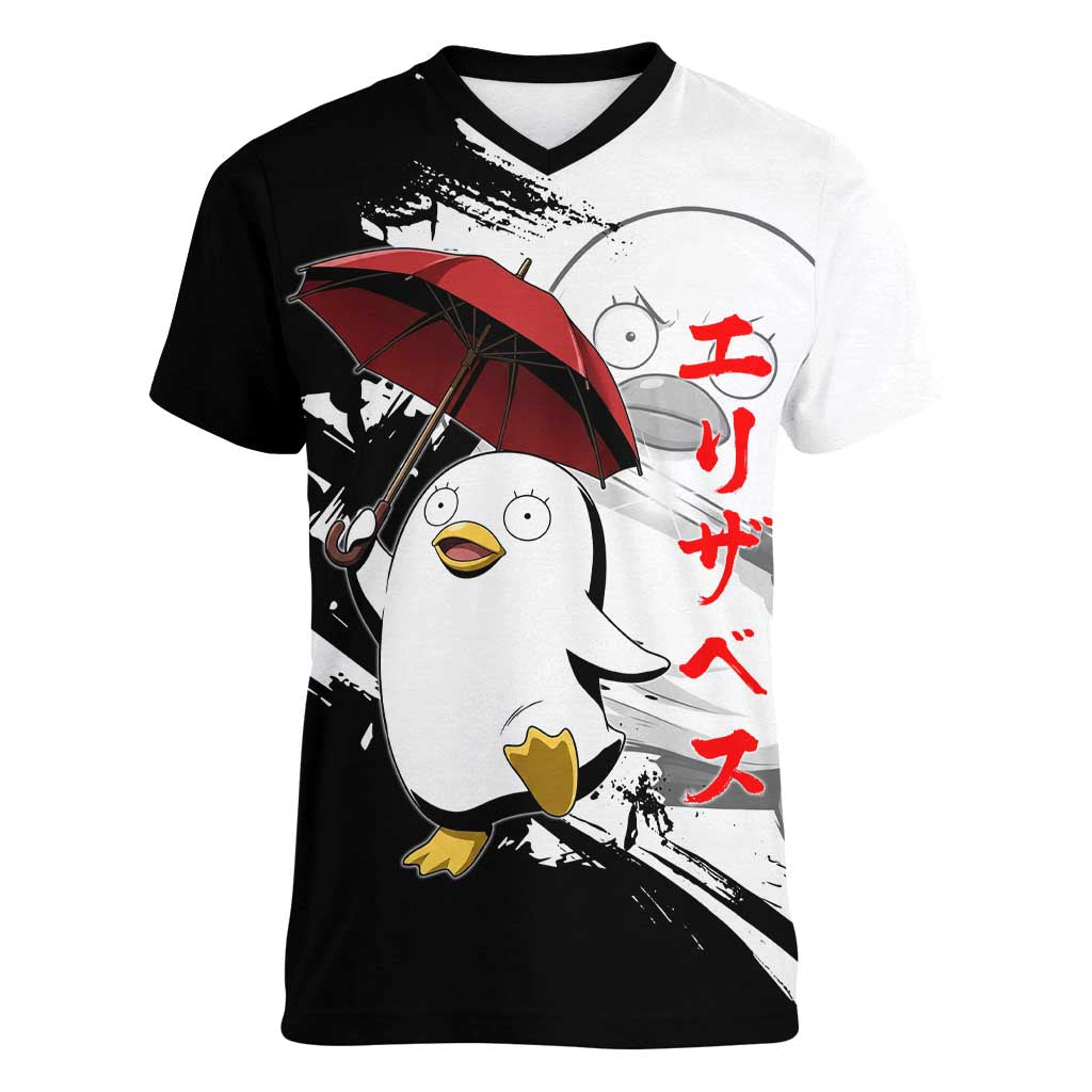 Elizabeth Women V-Neck T-Shirt Comic Parody Ink Splash Style