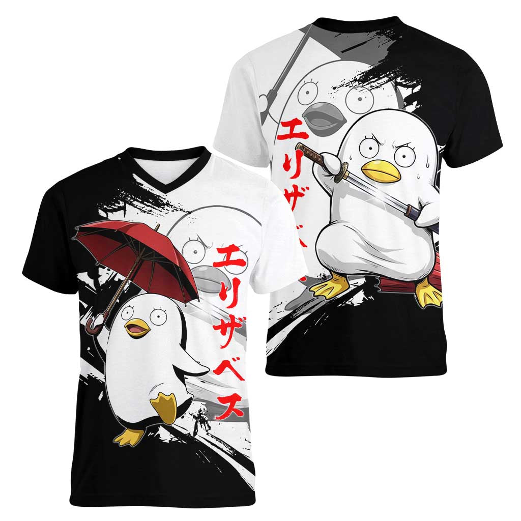 Elizabeth Women V-Neck T-Shirt Comic Parody Ink Splash Style