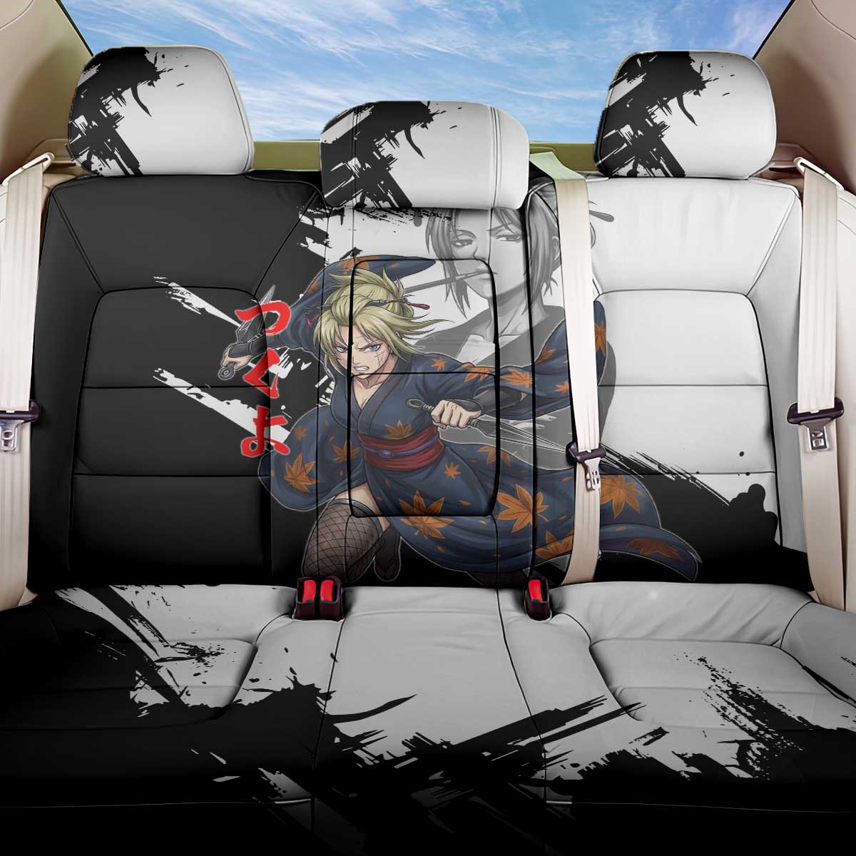 Tsukuyo Back Car Seat Cover Edo Shinobi Ink Brush Style